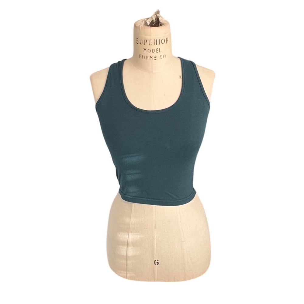 3pk Womens Racerback Crop Tank Tops Teal Green White Cotton Stretch Basic Size S